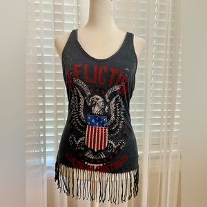 NWOT AFFLICTION WOMEN BOTTOM FRINGE STYLE TANK TOP BLACK SZ SMALL
